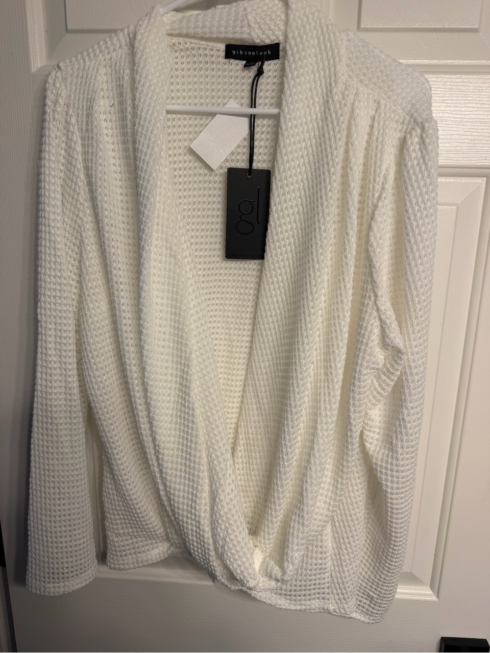 Gibson wrap Waffle-Knit Cardigan in White